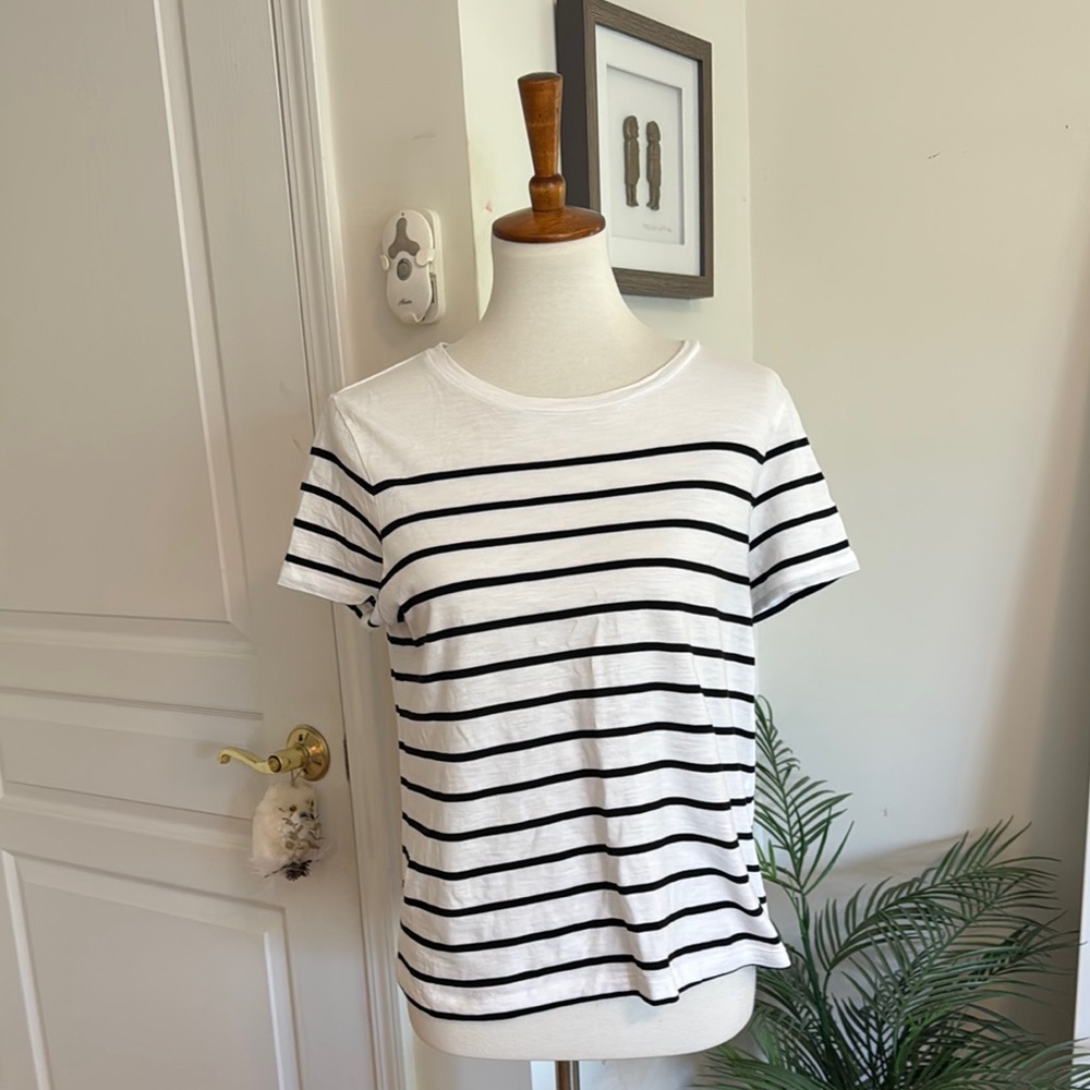Max Studio White Tee with Black Stripes